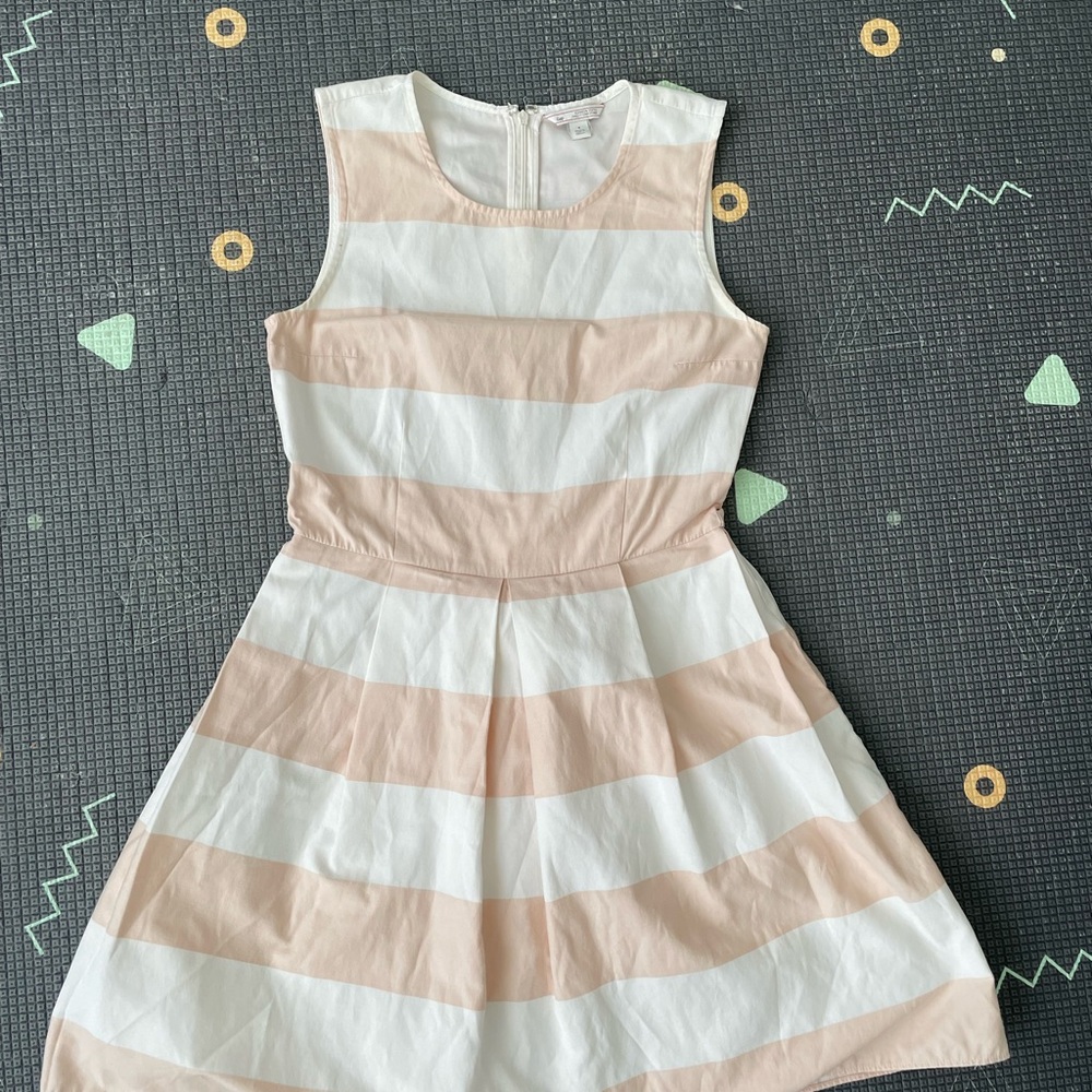 Gap Nude peachy Pink & white striped fit & flare summer dress size 0